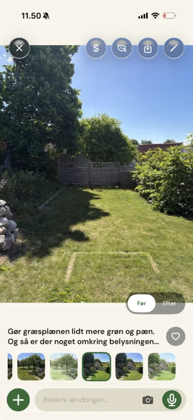 AI garden design showing before and after of a garden
